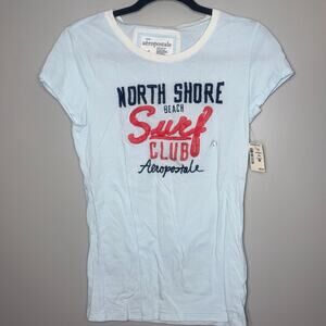 Aeropostale Women Size Large Light Blue North Short Surf Short Sleeve Tshirt NWT